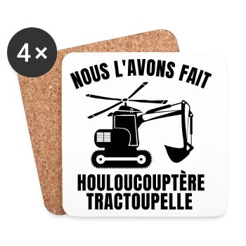 tractopelle, pelleteuse, chef de chantier - Dessous de verre (lot de 4) - blanc - Devant