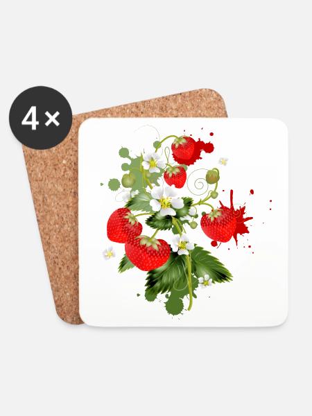 Erdbeeren Pflanze mit Erdbeeren Blüte Graffiti - Untersetzer (4er-Set) - Weiß