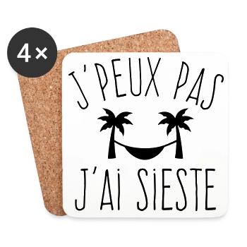 J'peux pas j'ai sieste - Humour repos - Dessous de verre (lot de 4) - blanc - Devant