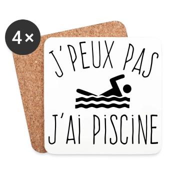 J'peux pas j'ai Piscine - Humour Natation - Dessous de verre (lot de 4) - blanc - Devant