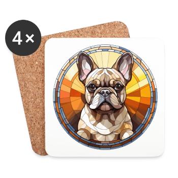 Verre aquarelle de race de chien bouledogue français - Dessous de verre (lot de 4) - blanc - Devant