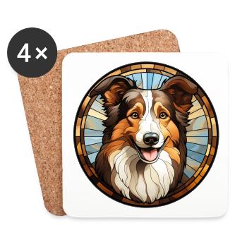 Collie Dog Breed Watercolor Glass - Coasters (set of 4) - white - Front