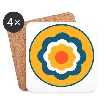 Fleur, Fleur Bleue, Floral, Coloré, Hippie, Rétro - Dessous de verre (lot de 4) - blanc - Devant
