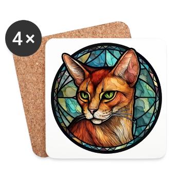 Verre aquarelle de race de chat abyssin - Dessous de verre (lot de 4) - blanc - Devant