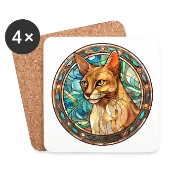 Verre aquarelle de race de chat abyssin - Dessous de verre (lot de 4) - blanc - Devant