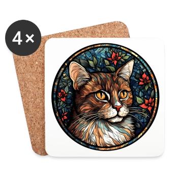 American Wirehair Cat Breed Aquarelle Verre - Dessous de verre (lot de 4) - blanc - Devant