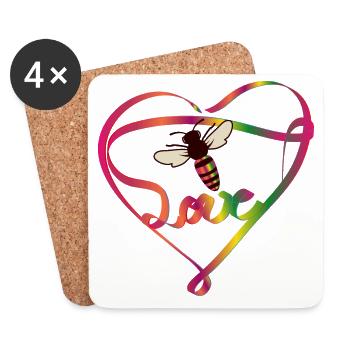 stylized bee with colorful ribbon and a lot of love - Coasters (set of 4) - white - Front