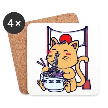 Katze Ramen Japanisch Mangastyle Anime Manga Comic - Untersetzer (4er-Set) - Weiß - Vorne