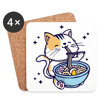 Cat Ramen Anime Japanese Cartoon Manga - Coasters (set of 4) - white - Front