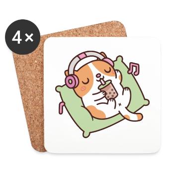 Niedliche Katze chillt mit Musik und Bubble Tea - Untersetzer (4er-Set) - Weiß - Vorne