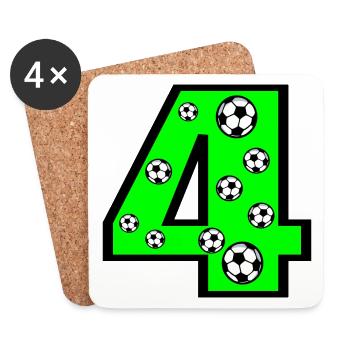 4e anniversaire Quatre ans - Football - Numéro 4 QUATRE - Dessous de verre (lot de 4) - blanc - Devant