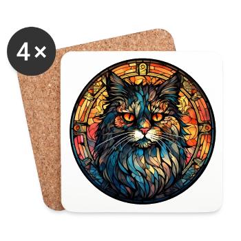 Cymric Cat Breed Aquarelle Verre - Dessous de verre (lot de 4) - blanc - Devant
