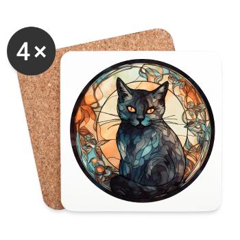 Cymric Cat Breed Aquarelle Verre - Dessous de verre (lot de 4) - blanc - Devant
