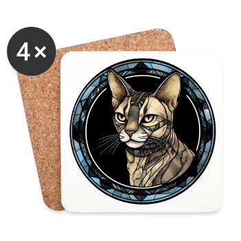 Egyptian Mau Cat Breed Watercolor Glass - Coasters (set of 4) - white - Front