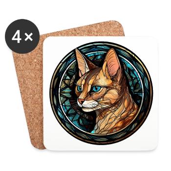 Chausie Cat Breed Aquarelle Verre - Dessous de verre (lot de 4) - blanc - Devant