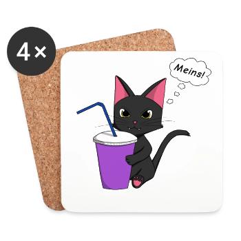 Verspielte Katzenillustration mit Getränk - Untersetzer (4er-Set) - Weiß - Vorne