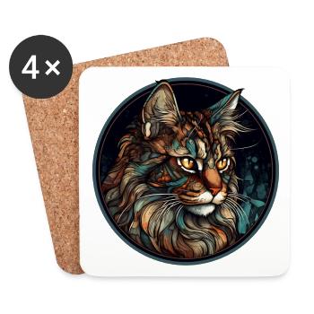 Maine Coon Cat Breed Aquarelle Verre - Dessous de verre (lot de 4) - blanc - Devant