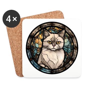 Munchkin Katzenrasse Aquarellglas - Untersetzer (4er-Set) - Weiß - Vorne
