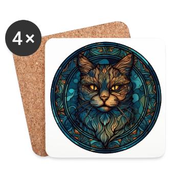 Manx Cat Breed Aquarelle Verre - Dessous de verre (lot de 4) - blanc - Devant