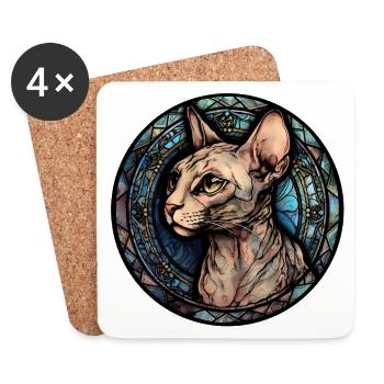 Peterbald Cat Breed Aquarelle Verre - Dessous de verre (lot de 4) - blanc - Devant