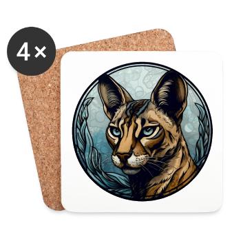Savannah Cat Breed Watercolor Glass - Coasters (set of 4) - white - Front