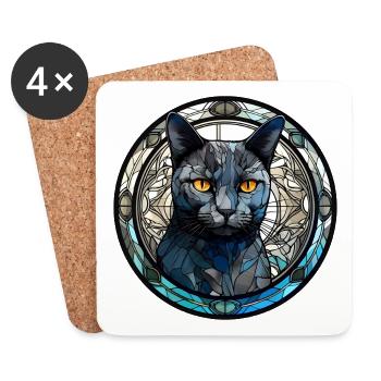 Verre aquarelle de race de chat bleu russe - Dessous de verre (lot de 4) - blanc - Devant
