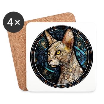 Peterbald Cat Breed Aquarelle Verre - Dessous de verre (lot de 4) - blanc - Devant