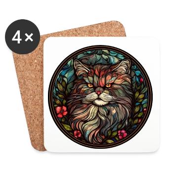 Ragamuffin Cat Breed Aquarelle Verre - Dessous de verre (lot de 4) - blanc - Devant
