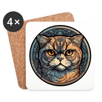 Scottish Fold Cat Breed Aquarelle Verre - Dessous de verre (lot de 4) - blanc - Devant