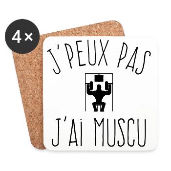 J'peux pas j'ai Muscu - Humour Musculation - Dessous de verre (lot de 4) - blanc - Devant
