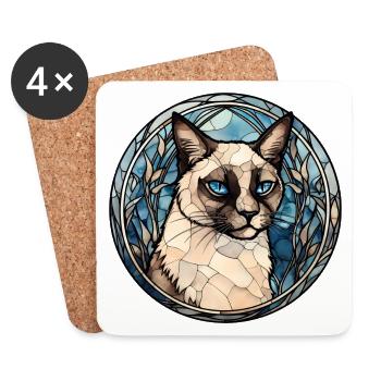 Snowshoe Cat Breed Watercolor Glass Painting - Coasters (set of 4) - white - Front