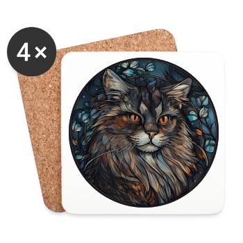 Sibirische Katzenrasse Aquarell Glasmalerei - Untersetzer (4er-Set) - Weiß - Vorne