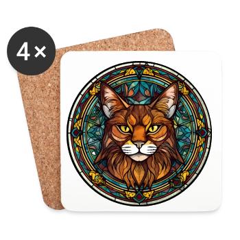Race de chat somalien Aquarelle Peinture sur verre - Dessous de verre (lot de 4) - blanc - Devant