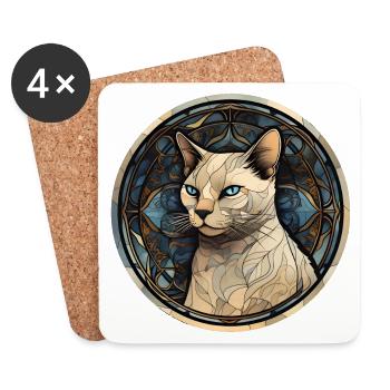 Peinture sur verre aquarelle de race de chat thaïlandais - Dessous de verre (lot de 4) - blanc - Devant