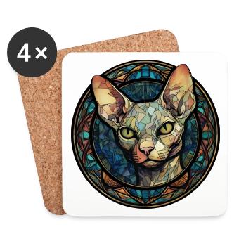 Sphynx Cat Race Aquarelle Peinture sur verre - Dessous de verre (lot de 4) - blanc - Devant