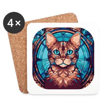 Peinture à l’aquarelle colorée de race de chat du Bengale - Dessous de verre (lot de 4) - blanc - Devant