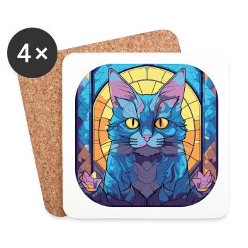 Colorful Chartreux Cat Breed Watercolor Painting - Coasters (set of 4) - white - Front