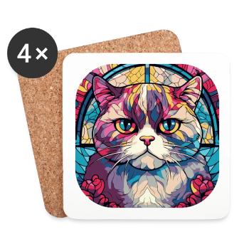Peinture colorée à l’aquarelle de race de chat écossais pli - Dessous de verre (lot de 4) - blanc - Devant