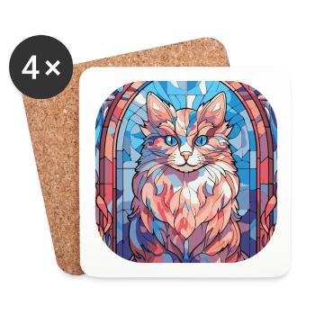 Bunte sibirische Katzenrasse Aquarellmalerei - Untersetzer (4er-Set) - Weiß - Vorne