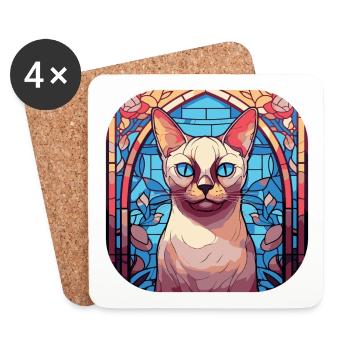 Peinture à l’aquarelle de race de chat tonkinois colorée - Dessous de verre (lot de 4) - blanc - Devant
