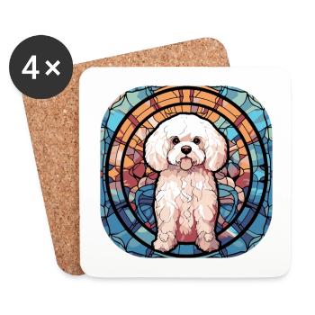 Bichon Frise coloré Dog Breed Aquarelle Glass P - Dessous de verre (lot de 4) - blanc - Devant