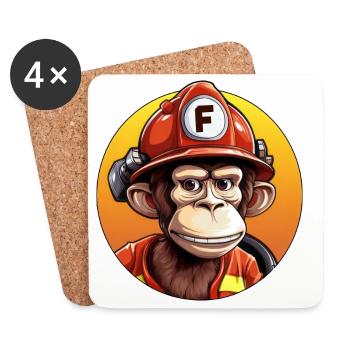 Firefighter / Monkey - Coasters (set of 4) - white - Front