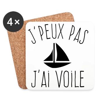 J'peux pas j'ai Voile - Humour Marin - Dessous de verre (lot de 4) - blanc - Devant