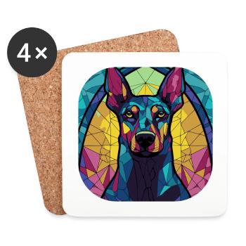 coloré Doberman Pincher Chien Race Aquarelle Gla - Dessous de verre (lot de 4) - blanc - Devant