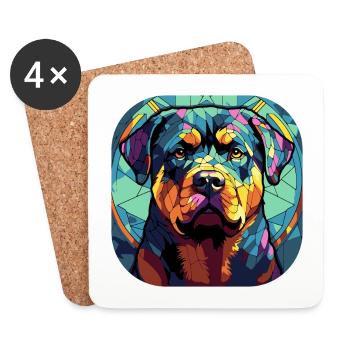 Bunte Rottweiler-Hunderasse Aquarellglas Pai - Untersetzer (4er-Set) - Weiß - Vorne