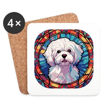 Coloré Maltese Dog Breed Aquarelle Glass Painti - Dessous de verre (lot de 4) - blanc - Devant