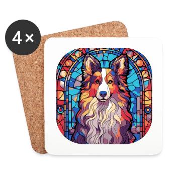 Coloré Shetland Sheepdog Dog Race Aquarelle - Dessous de verre (lot de 4) - blanc - Devant