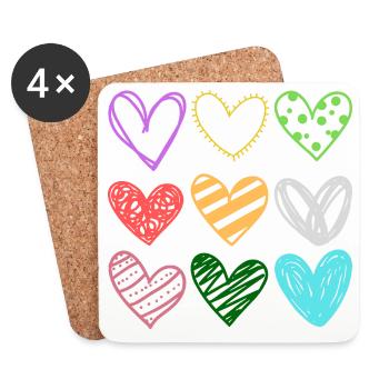 Motif coloré Doodle Hearts - Dessous de verre (lot de 4) - blanc - Devant