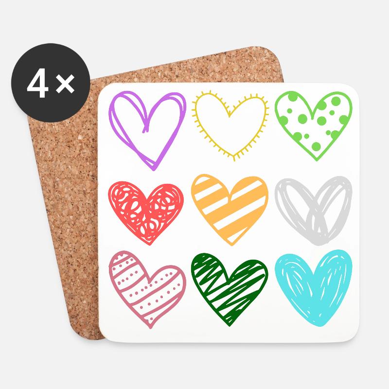 Colorful Doodle Hearts Pattern - Coasters (set of 4) - white