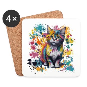 süße bunte Katze für Katzenfans - Untersetzer (4er-Set) - Weiß - Vorne